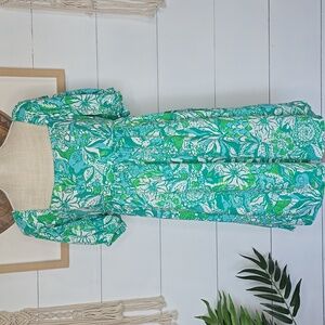 LILLY PULITZER Delaney Short Sleeve Dress Botanical Green Safari Sangria Sz 12
